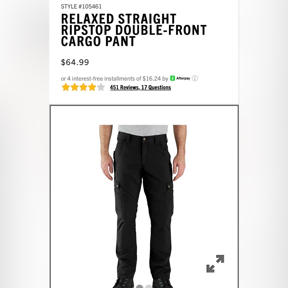 Carhartt Men's Black Cargo Utility Pants